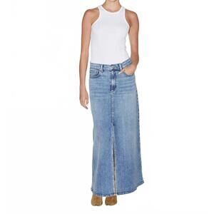 NEW LE JEAN beach house denim maxi skirt in faded blue wash